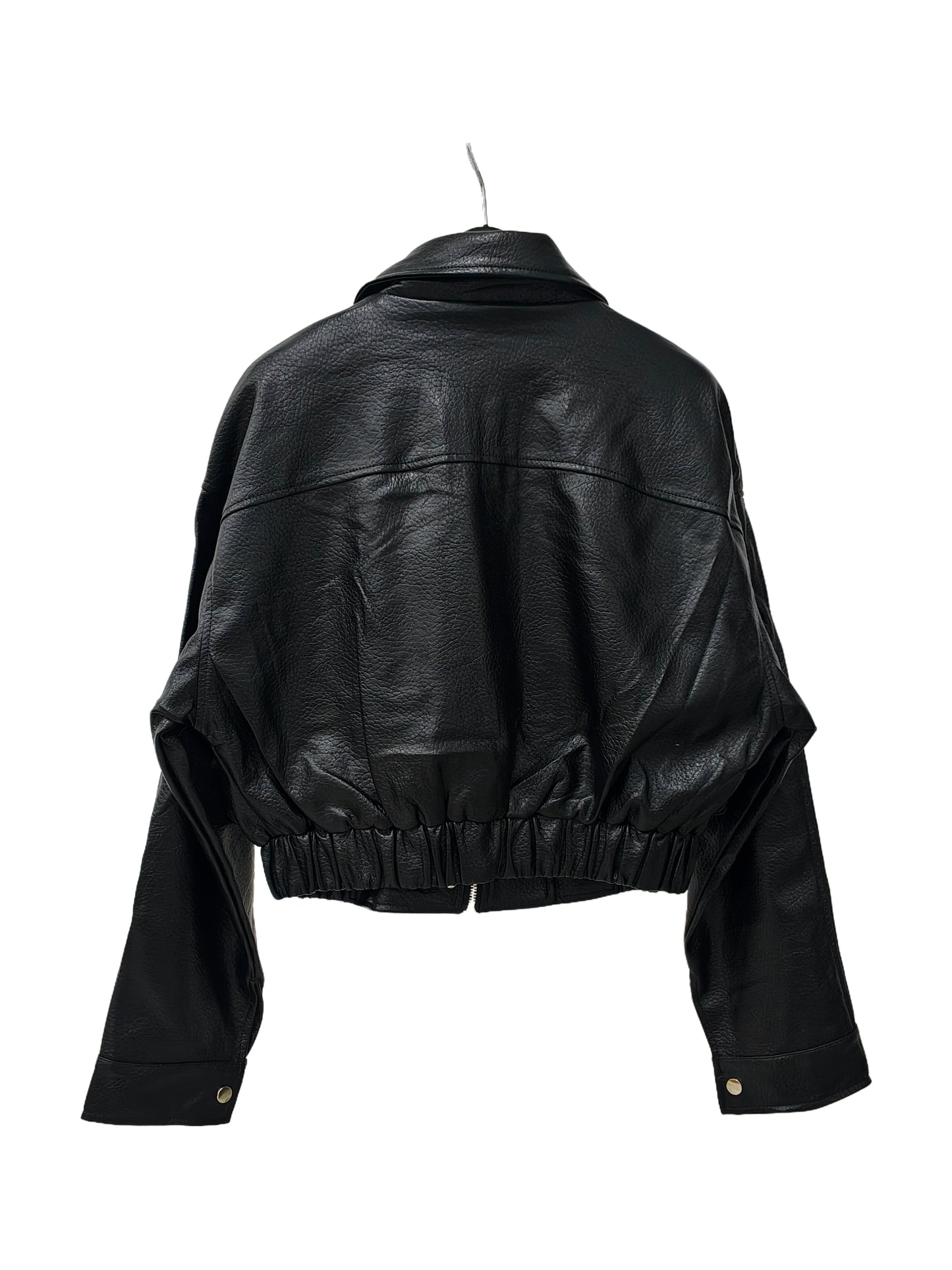 Zayla Women’s Black Faux Leather Cropped Jacket – Oversized Zip-Up Short Coat, Minimalist Street Style Outerwear