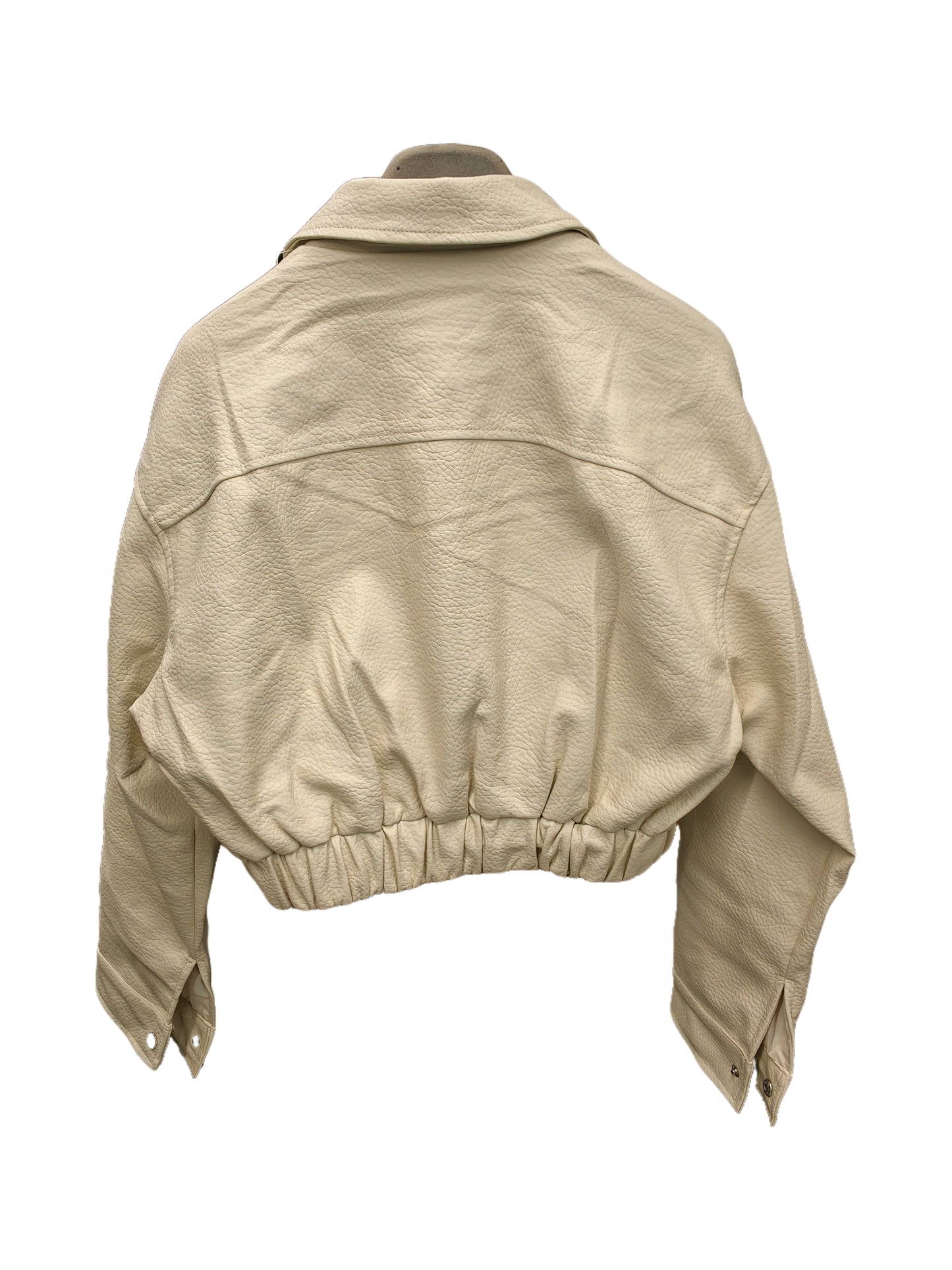 Zayla Women’s Ivory Faux Leather Cropped Jacket – Oversized Zip-Up Short Coat, Minimalist Fall Winter Outerwear