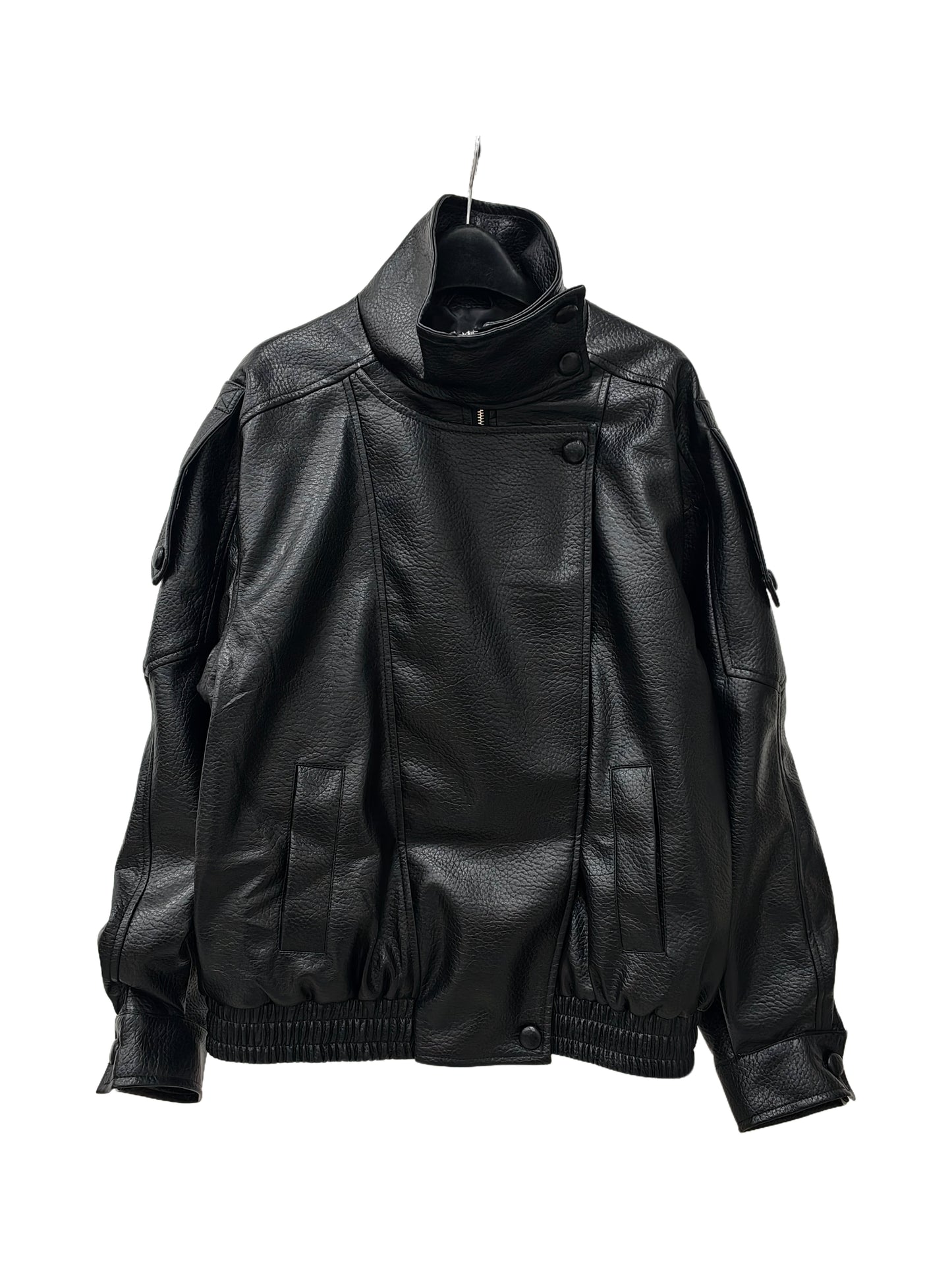 Zayla Women’s Black Faux Leather Jacket – Oversized High-Neck Moto Coat, Textured Fall Winter Outerwear