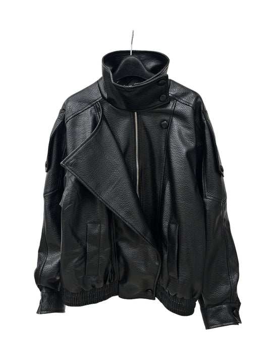 Zayla Women’s Black Faux Leather Jacket – Oversized High-Neck Moto Coat, Textured Fall Winter Outerwear