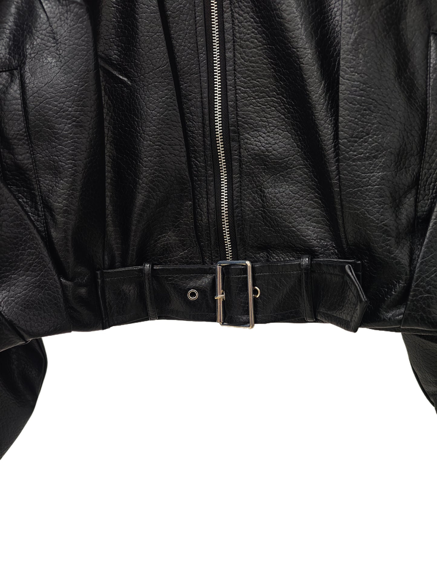 Zayla Women’s Black Faux Leather Cropped Jacket – Oversized Zip-Up Short Coat, Minimalist Fall Winter Outerwear