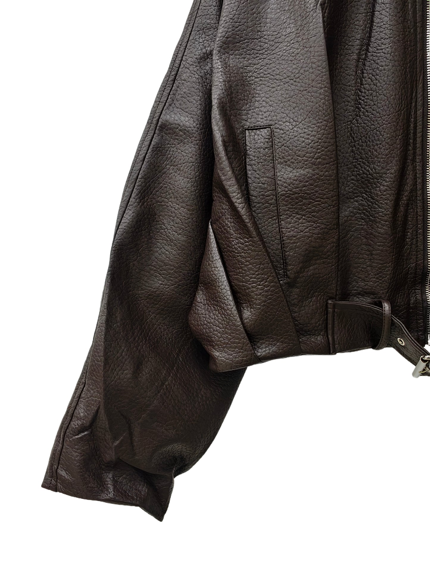 Zayla Women’s Brown Faux Leather Cropped Jacket – Oversized Zip-Up Short Coat, Soft Textured Fall Winter Outerwear