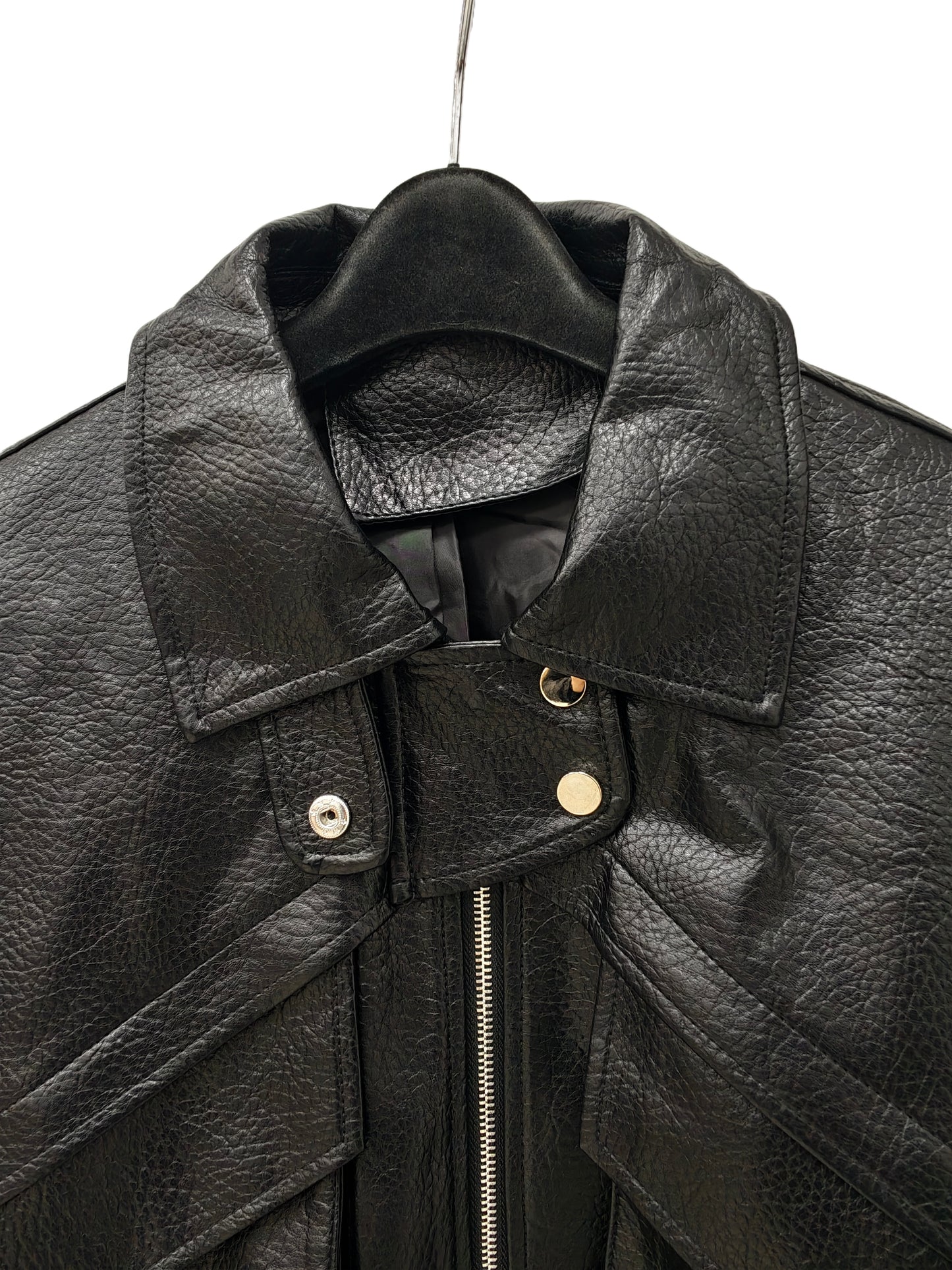 Zayla Women’s Black Faux Leather Cropped Jacket – Oversized Zip-Up Short Coat, Minimalist Street Style Outerwear