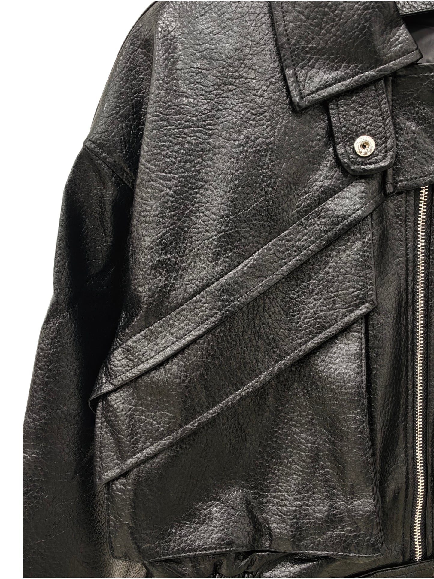 Zayla Women’s Black Faux Leather Cropped Jacket – Oversized Zip-Up Short Coat, Minimalist Street Style Outerwear