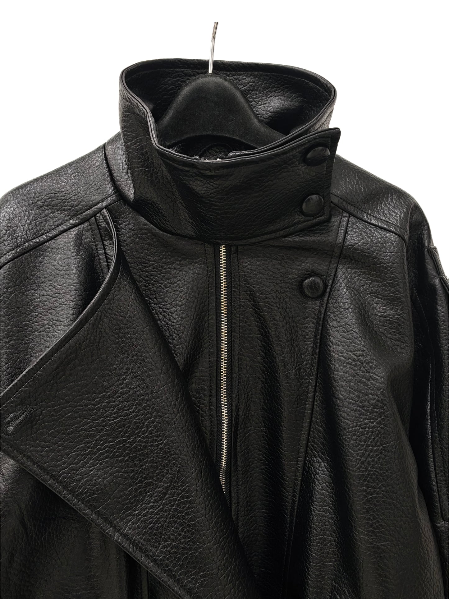 Zayla Women’s Black Faux Leather Jacket – Oversized High-Neck Moto Coat, Textured Fall Winter Outerwear