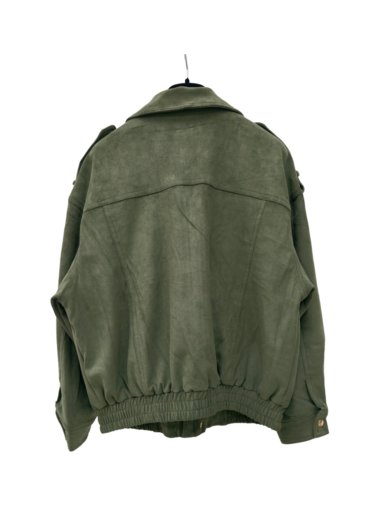 Women’s Army Green Faux Suede Jacket – Cropped Utility Style, Structured Minimalist Outerwear for Daily Wear