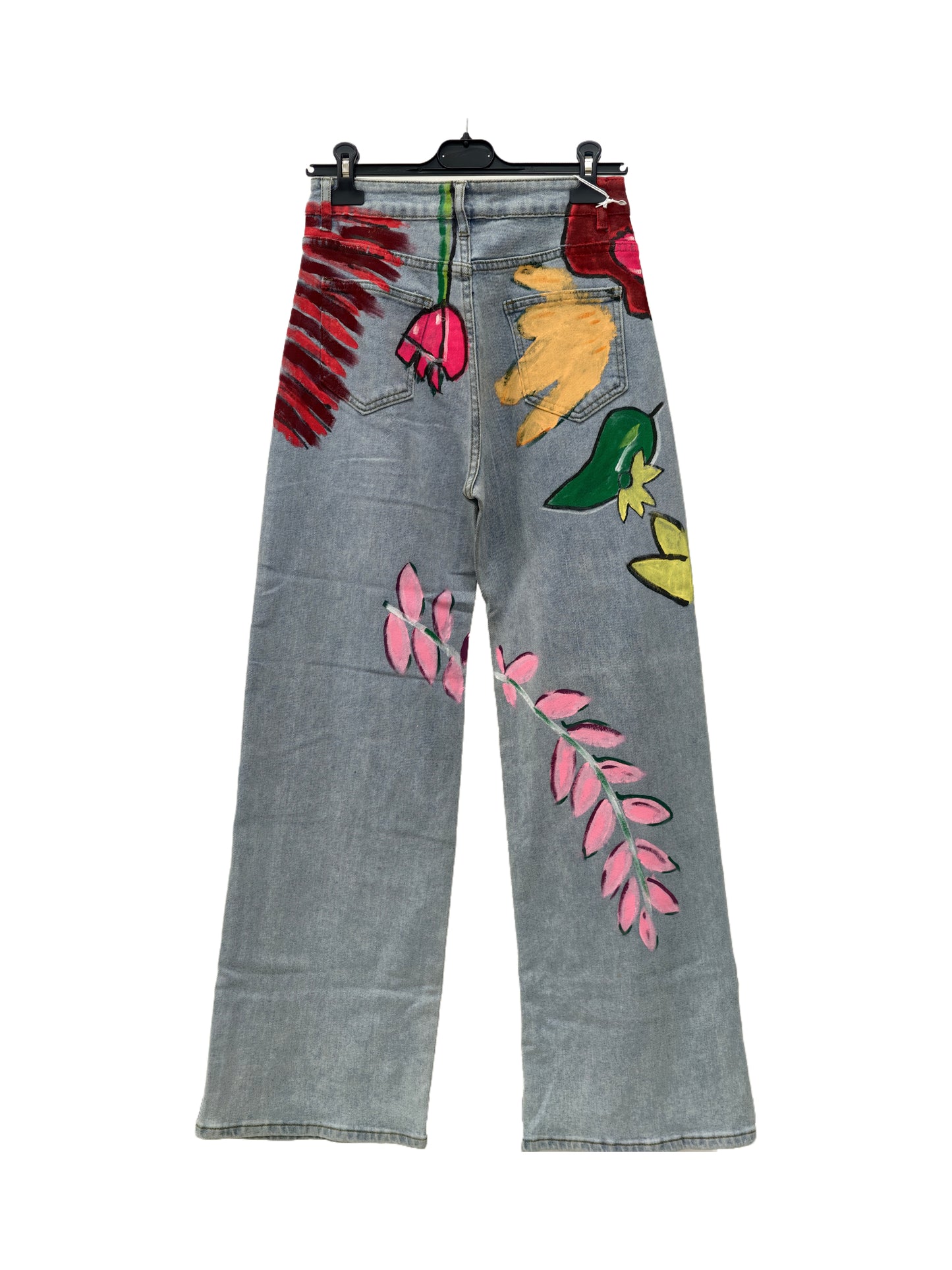 Women’s Hand-Painted Floral Denim Jeans – Artistic Wide-Leg Jeans, Statement Designer Style for Daily Wear