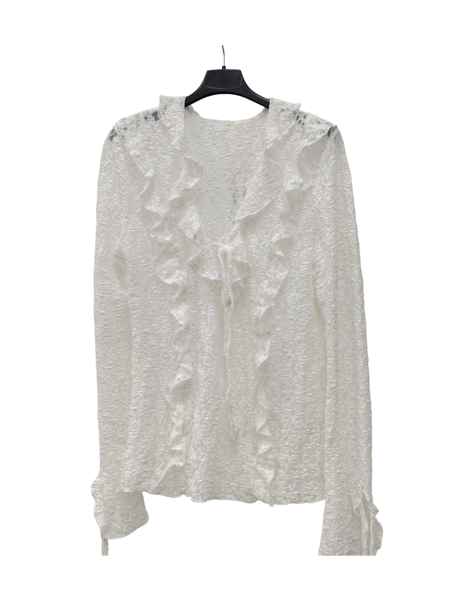 Women’s Ruffled Lace Top – Sheer Romantic Blouse, Elegant Vintage-Inspired Statement Style for Daily Wear