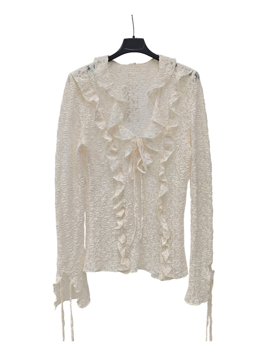 Women’s Ruffled Lace Top – Sheer Romantic Blouse, Elegant Vintage-Inspired Statement Style for Daily Wear