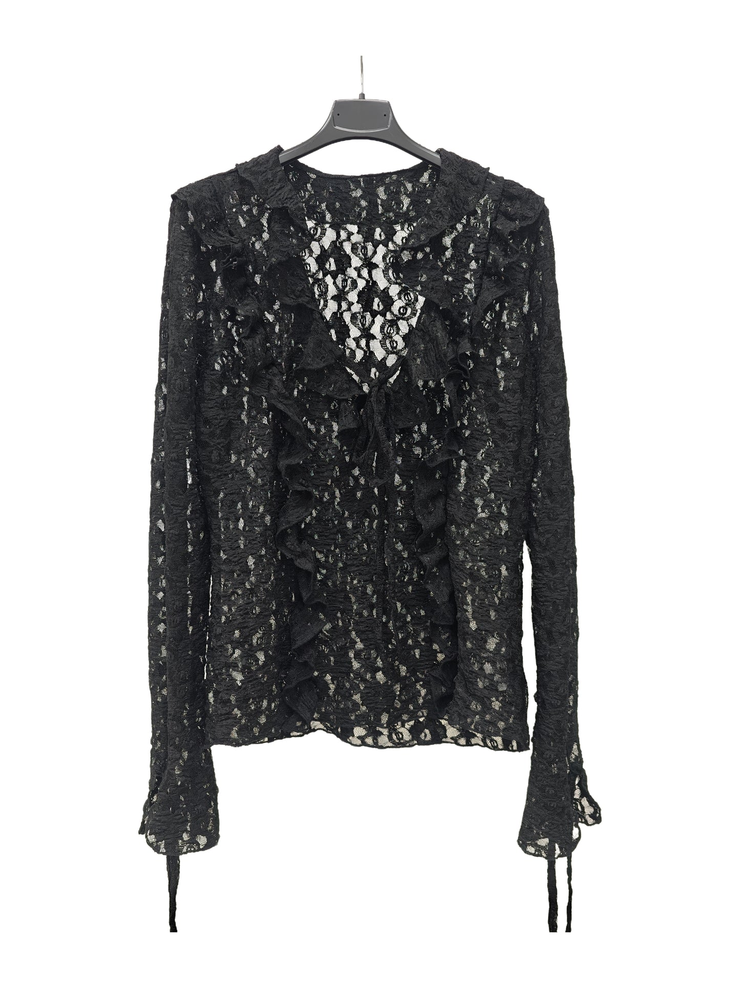 Women’s Ruffled Lace Top – Sheer Romantic Blouse, Elegant Vintage-Inspired Statement Style for Daily Wear