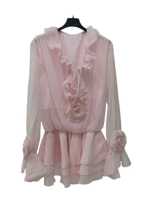 Women’s Ruffled Chiffon Blouse – Romantic Sheer Dress with Floral Detail, Elegant Designer Style for Daily Wear