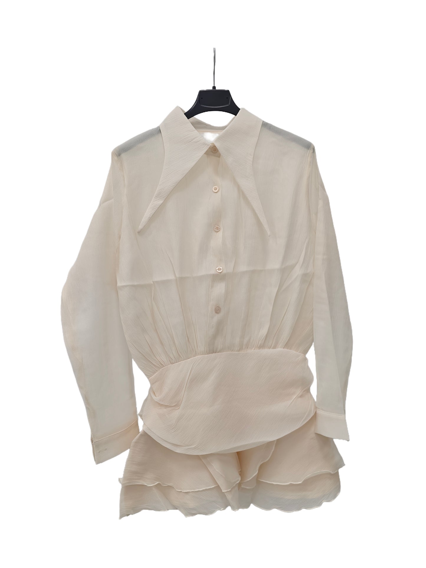 Women’s Ruffled Chiffon Blouse – Romantic Sheer Dress with Floral Detail, Romantic Luxury Style for Daily & Evening Wear