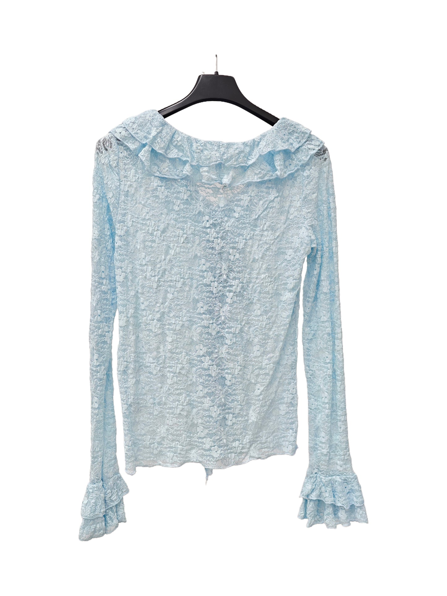 Women’s Ruffled Lace Top – Romantic Sheer Long Sleeve Blouse, Vintage-Inspired Feminine Style for Daily Wear