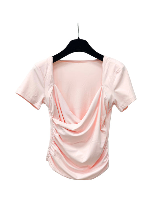 Women’s Draped V-Neck Short Sleeve Top – Minimalist Ruched Blouse, Elegant Soft-Fit Polyester Top for Daily & Evening Wear