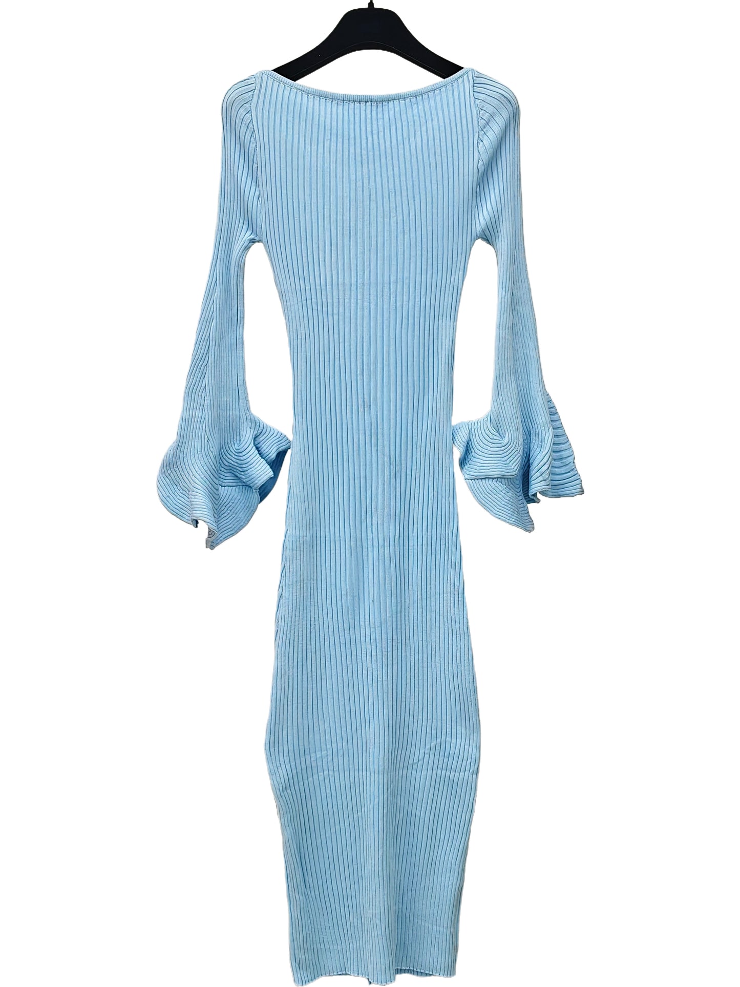 Women’s Ribbed Knit Long Sleeve Maxi Dress – Elegant Bell-Sleeve Bodycon Dress, Minimal Chic Statement for Everyday & Occasion Wear