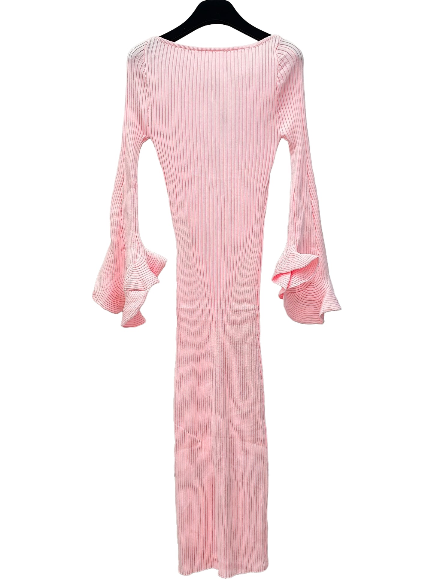 Women’s Ribbed Knit Long Sleeve Maxi Dress – Elegant Bell-Sleeve Bodycon Dress, Minimal Chic Statement for Everyday & Occasion Wear
