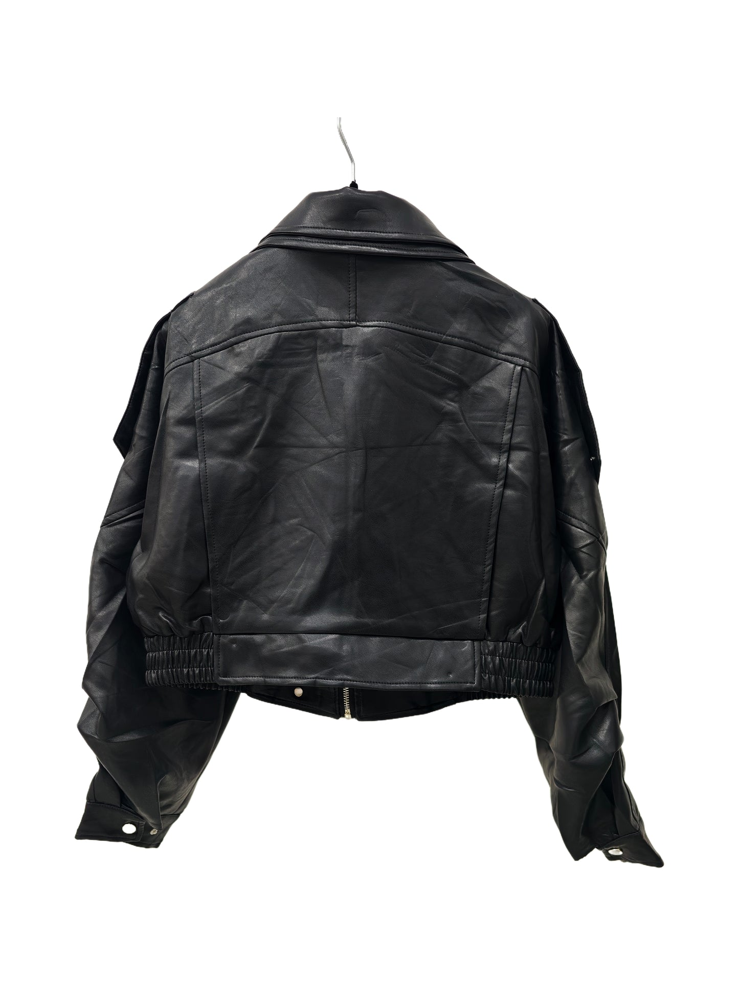 Women’s Faux Leather Bomber Jacket – Oversized Zip-Up Jacket with Belted Hem, Minimalist Street Style Outerwear