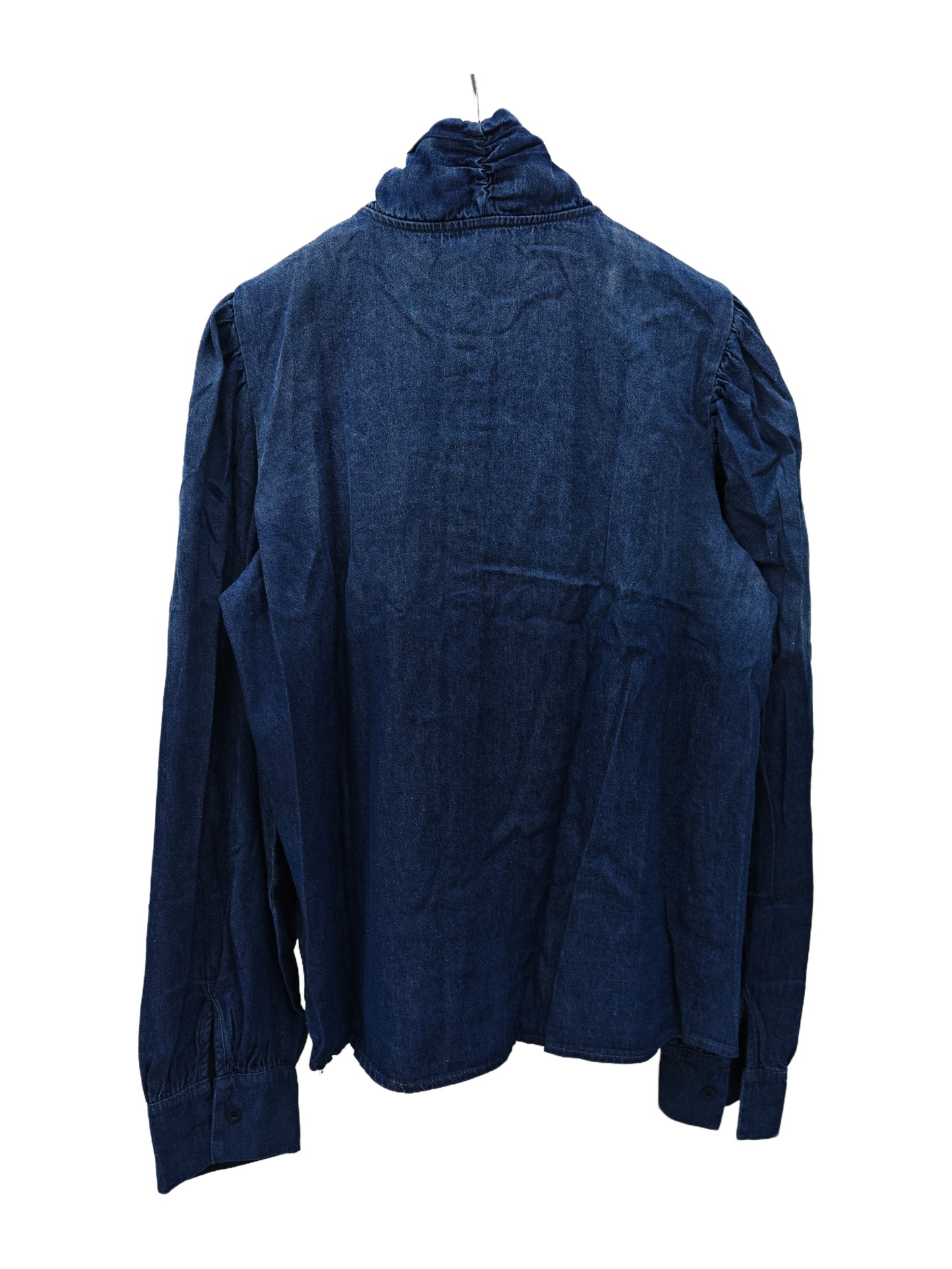 Women’s Bow Tie Denim Blouse – Vintage-Inspired Long Sleeve Shirt, Elegant Ribbon Collar Top, Feminine Casual Chic Style