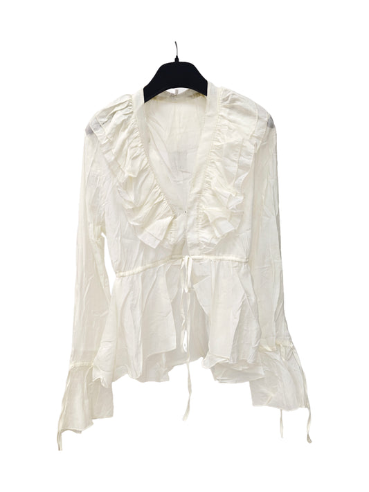 Women’s Sheer Ruffle Cardigan – Lightweight Chiffon Tie-Front Blouse, Elegant Flowy Cover-Up