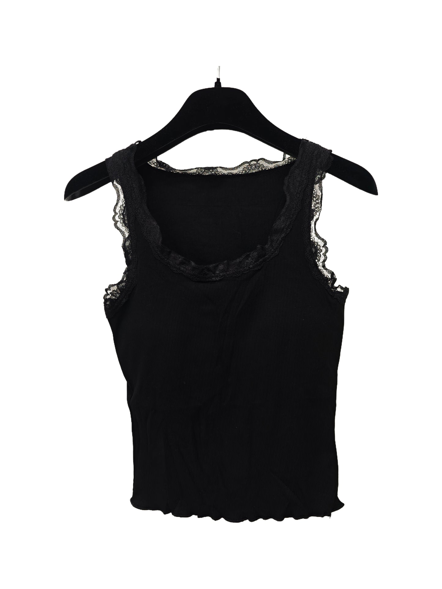 Women’s Lace Trim Tank Top – Ribbed Slim Fit Camisole Basic Layering Top