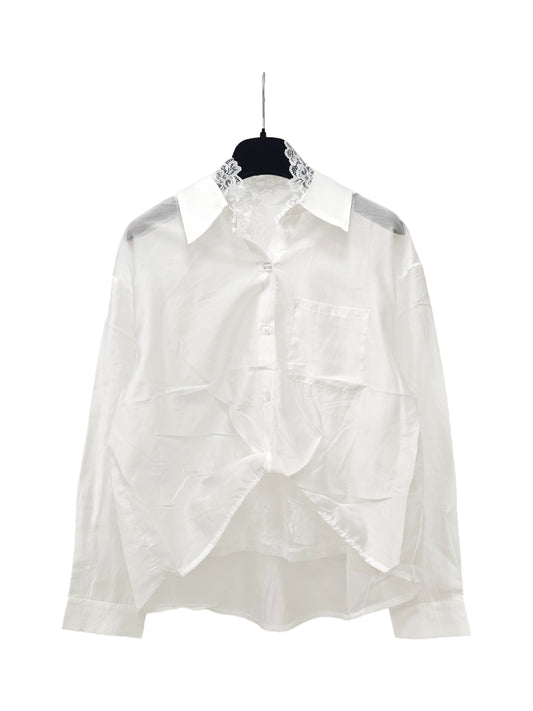 Women’s 2-Piece Sheer Shirt Set – Lace Tank Top + Lightweight Button-Up Blouse