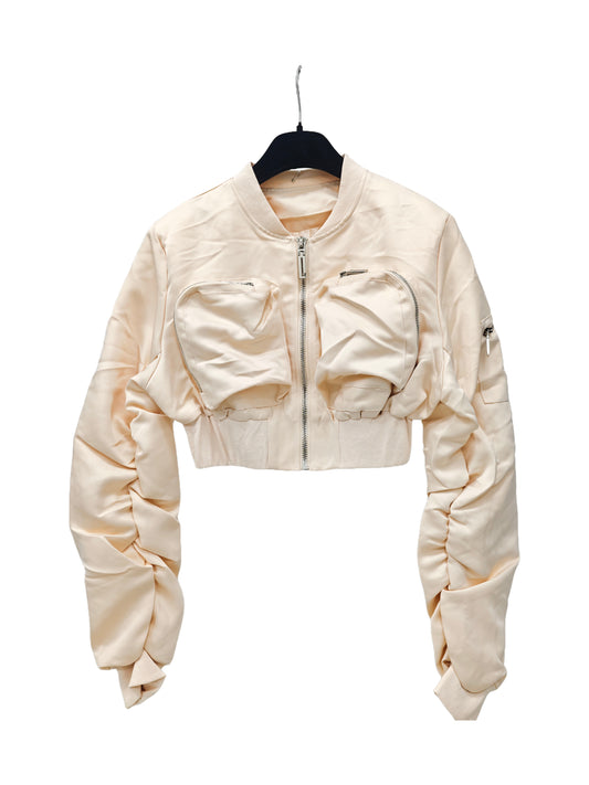 Women’s Cropped Bomber Jacket – Zip-Up Utility Pocket Jacket