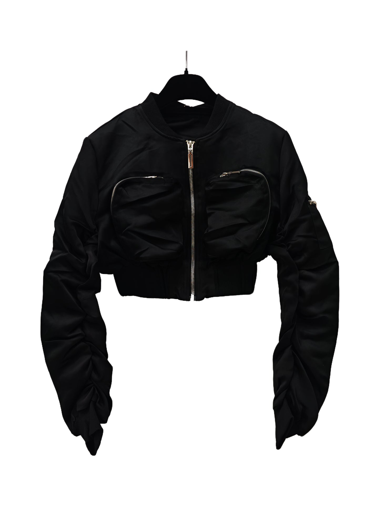 Women’s Cropped Bomber Jacket – Zip-Up Utility Pocket Jacket
