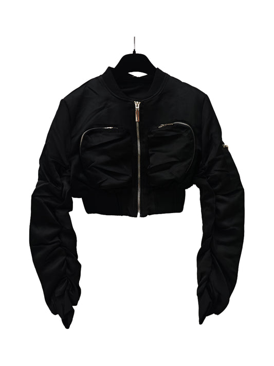 Women’s Cropped Bomber Jacket – Zip-Up Utility Pocket Jacket