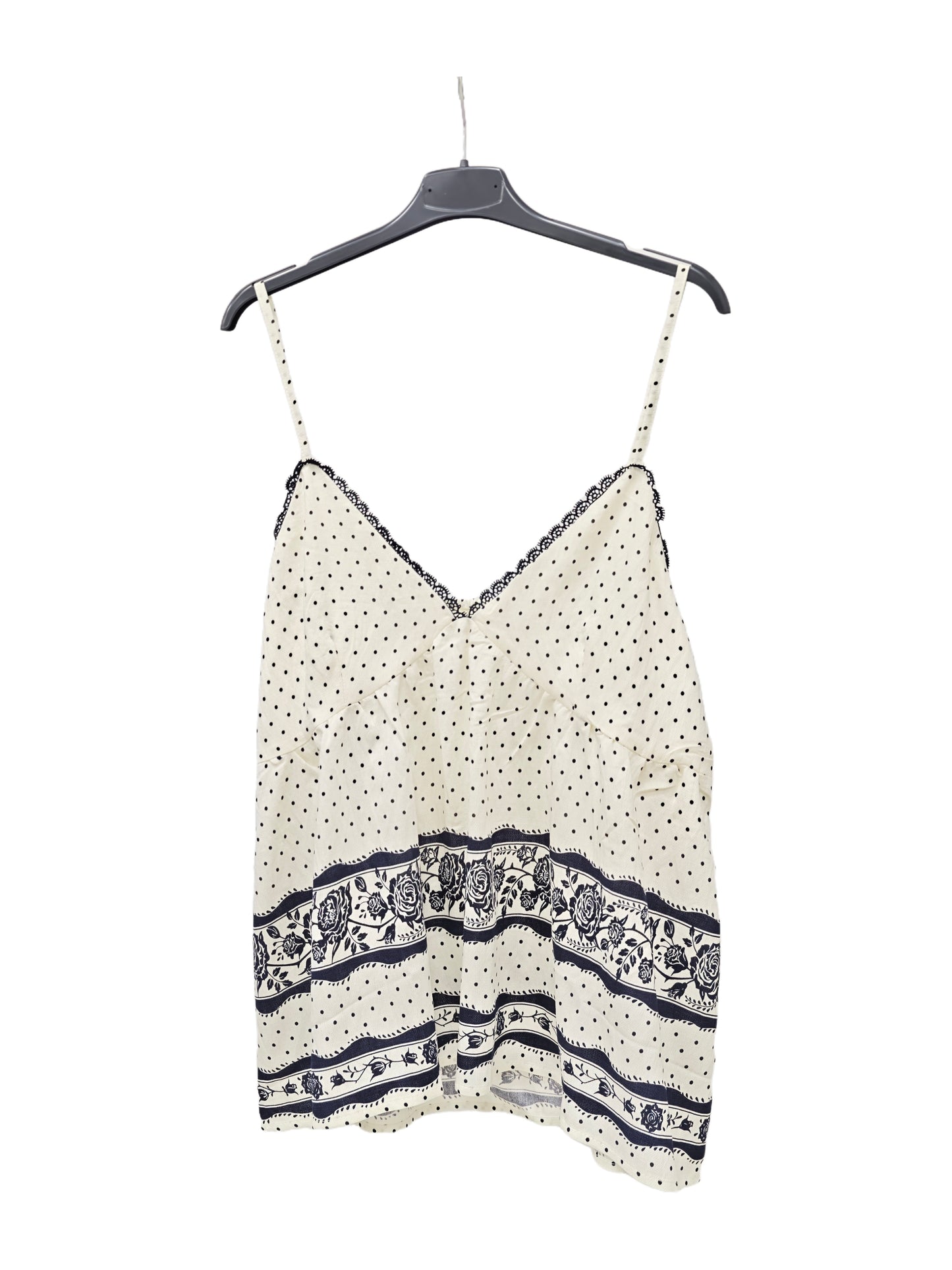 Vintage Polka Dot Lace Trim Cami Top | French Chic Floral Print Swing Tank