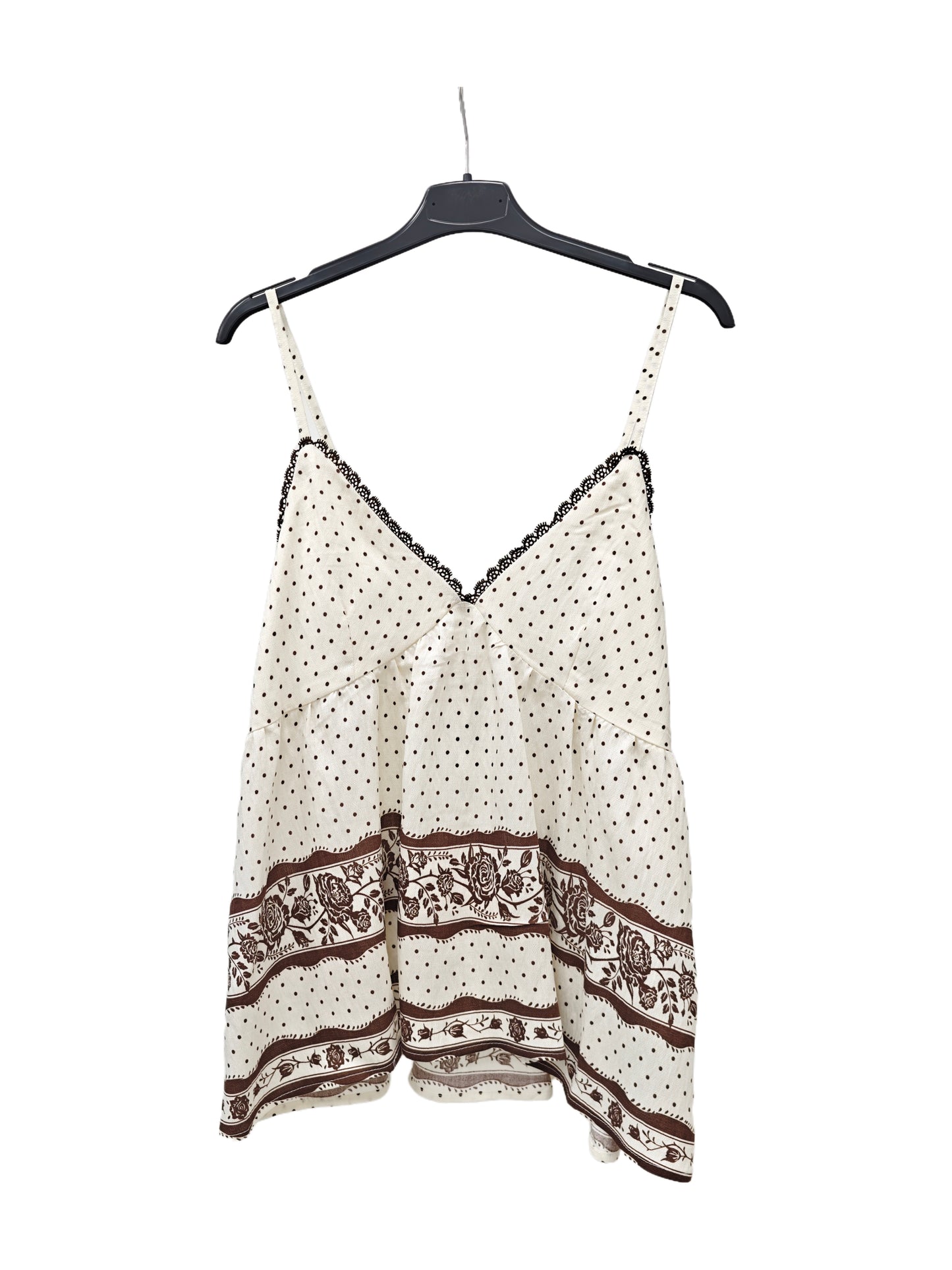 Vintage Polka Dot Lace Trim Cami Top | French Chic Floral Print Swing Tank