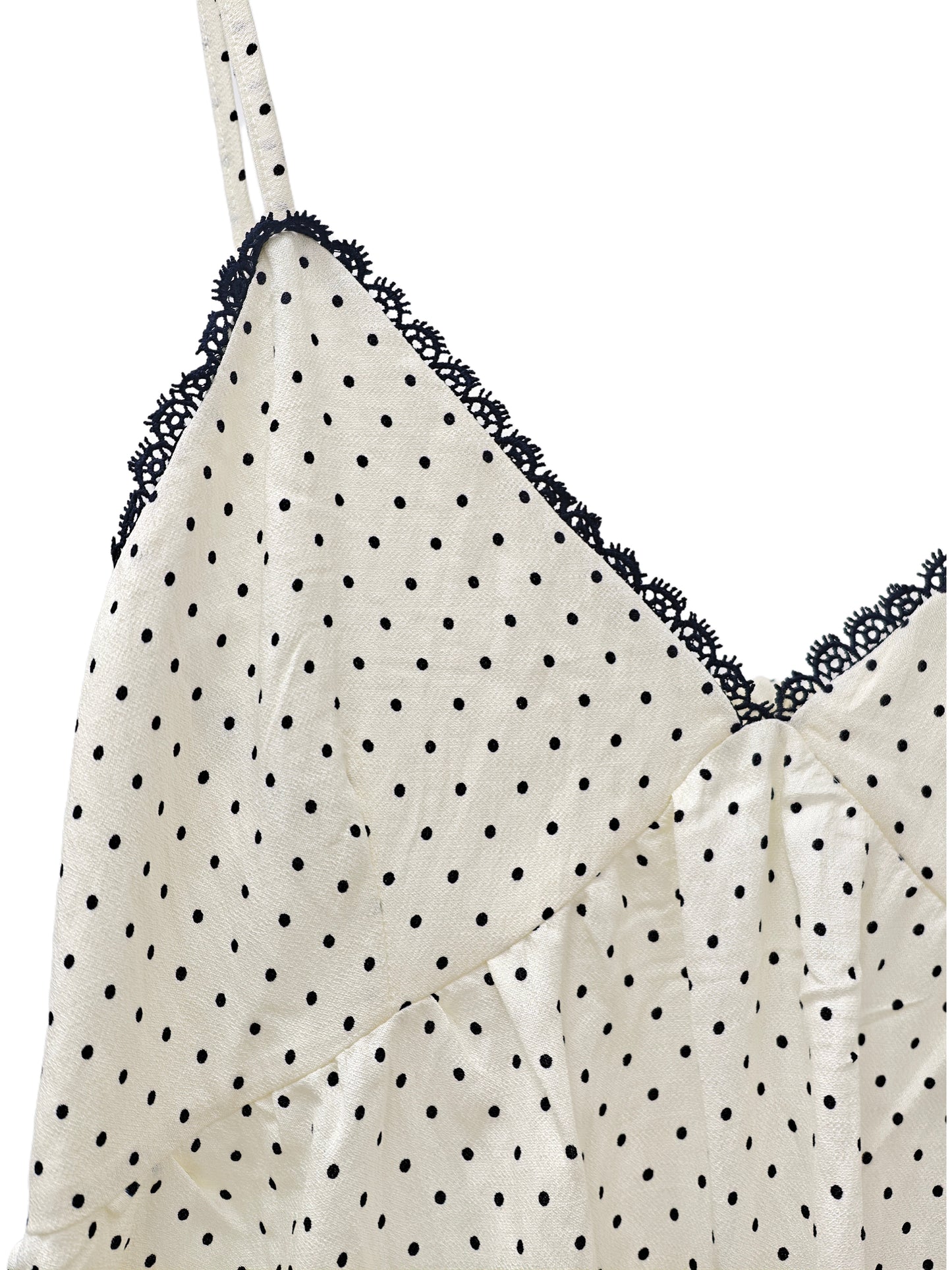 Vintage Polka Dot Lace Trim Cami Top | French Chic Floral Print Swing Tank