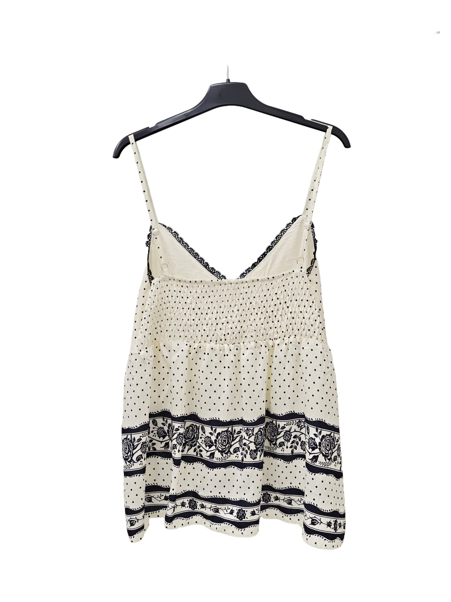 Vintage Polka Dot Lace Trim Cami Top | French Chic Floral Print Swing Tank