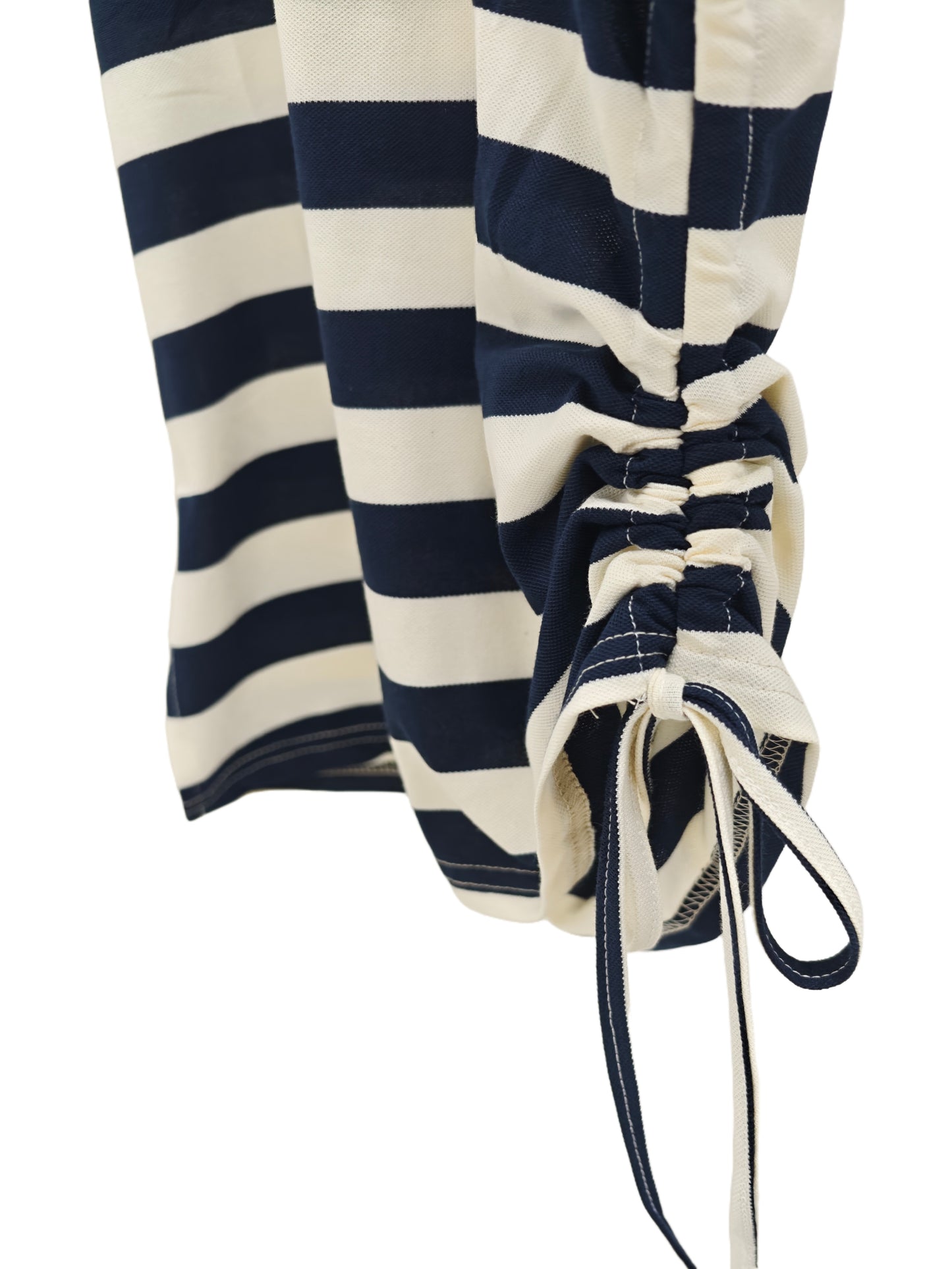 Women’s Striped Polo Shirt – Side Drawstring Slim Fit Top, Short Sleeve Casual Knit Tee
