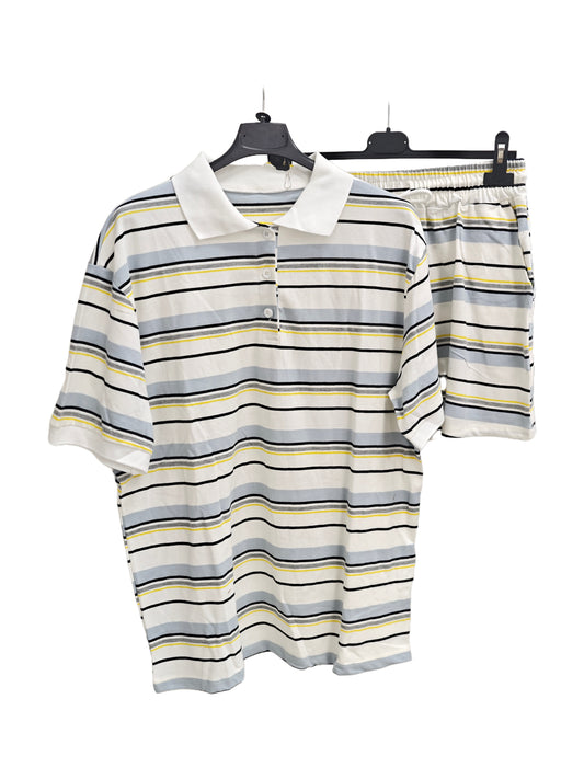 Women’s Striped Polo Shirt & Shorts Set – Casual Two Piece Lounge Set, Oversized Summer Co-Ord Outfit